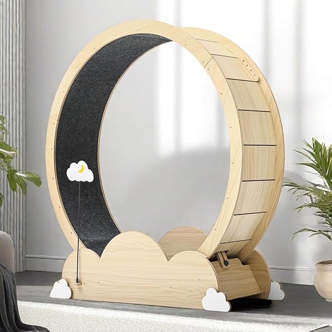 DWVO 37in Cat Exercise Wheel for Indoor Cats with Locking Mechanism, Natural Solid Wood Sturdy Cat Treadmill Wheel with Detachable Carpet, Suitable for Most Cats - PAWPICO
