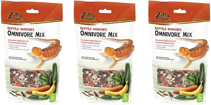 3 PACK ZILLA FREEZE DRIED REPTILE MUNCHIES OMNIVORE MIX 4 OZ (3 BAGS FOR A TOTAL OF 12 OZ OF FOOD!) Zilla