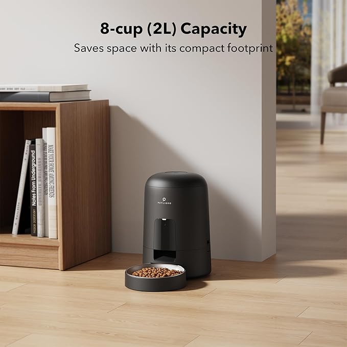 PETLIBRO Automatic Cat Feeder, Cat Food Dispenser Battery-Operated with 180-Day Battery Life, AIR Timed Pet Feeder for Cat & Dog, 2L Auto Cat Feeder, Black - PAWPICO
