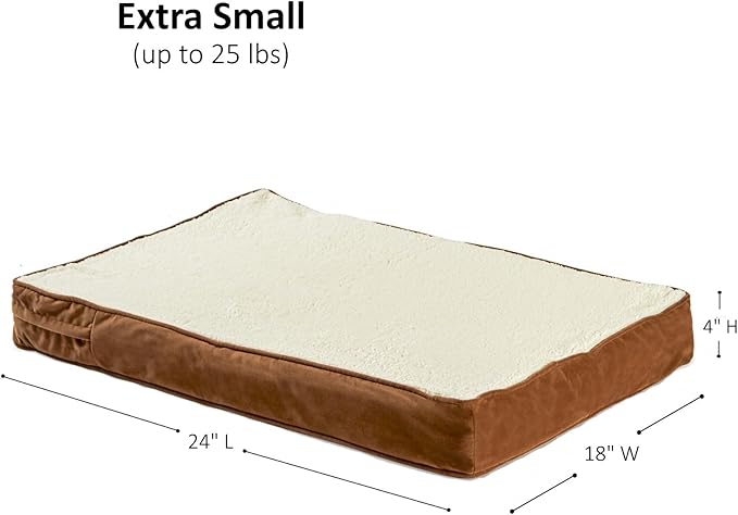Happy Hounds Oscar Rectangle Orthopedic Foam Sherpa Dog Bed, Extra Small (24 x 18 in.), Mocha - PAWPICO