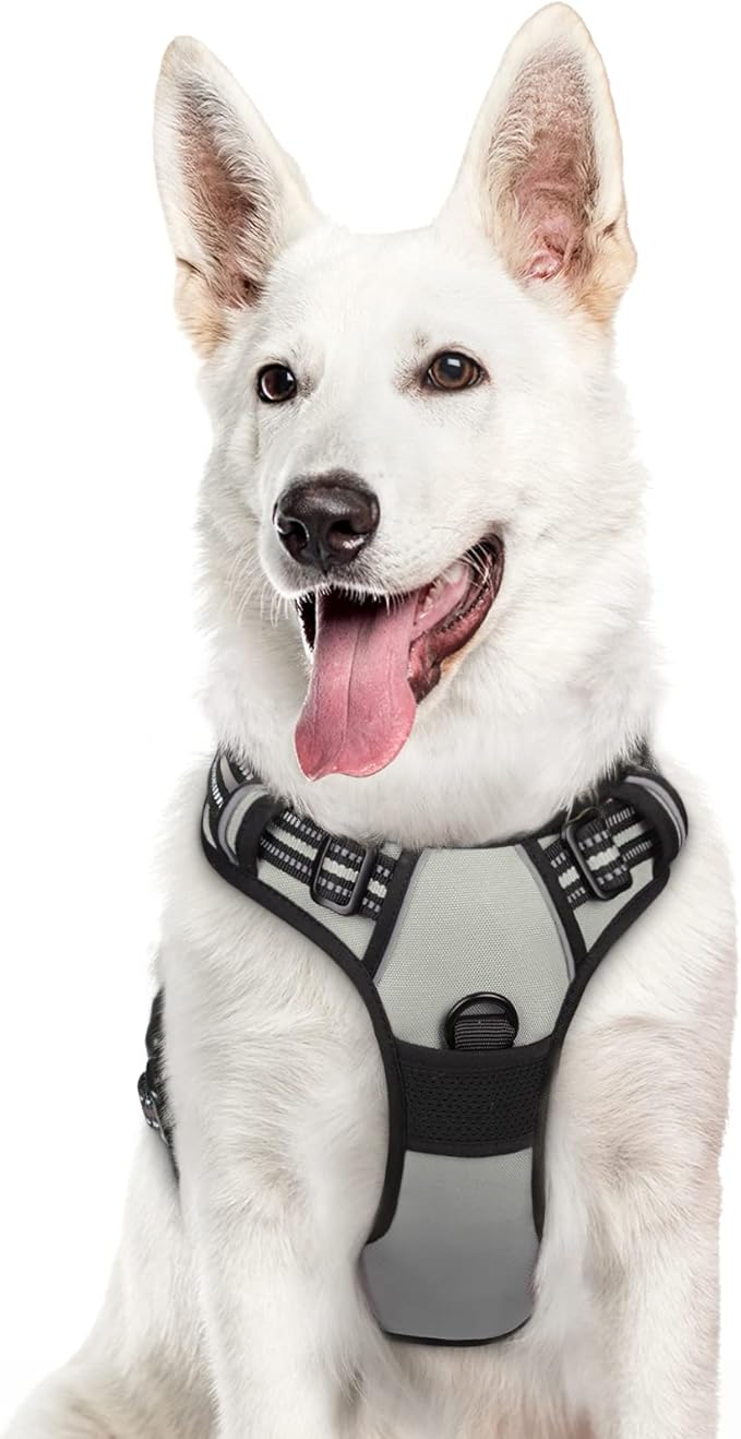 Eagloo Dog Harness Large Breed, No Pull Service Vest with Reflective Strips and Control Handle, Adjustable and Comfortable for Easy Walking, No Choke Pet Harness with 2 Metal Rings, Grey, XL GoExplorewithEagloo