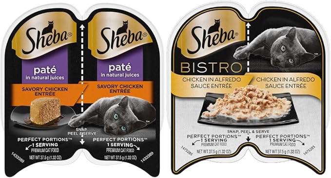 LarasBundle Sheba Cat Food Wet Variety Pack | Includes Sheba Pate Cat Food and Sheba Cuts in Gravy Wet Cat Food | 24 Servings - 12 Packs of Sheba Perfect Portions Bundled Booklet and Toys - PAWPICO