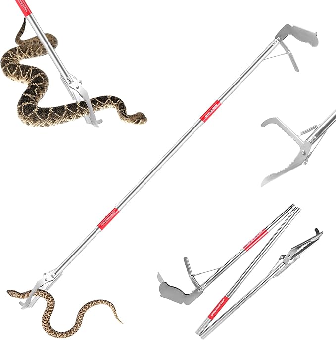 50" Collapsible Stainless Steel Snake Grabber Tool: Multi-Functional Hook, Tongs, Pole, Reacher for Safe Snake Handling and Rattlesnake Catching Repgfor