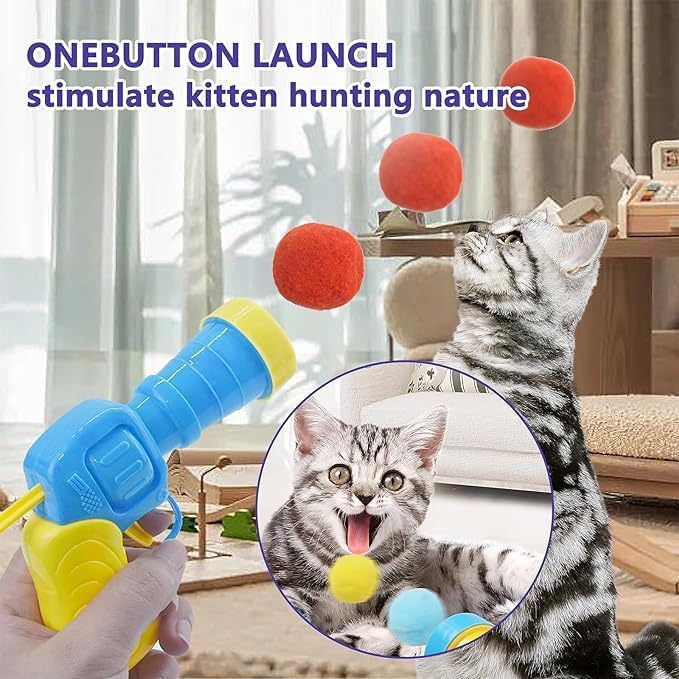 31Pcs Cat Ball Toy Launcher Gun, Cat Balls Fetch Toy, 30Pcs Plush Fuzzy Balls Launcher Cat Toy for Cats with 1 Gun, Funny Interactive Cat Toys for Bored Indoor Adult Cats, Cute Kitten Kitty Toys - PAWPICO