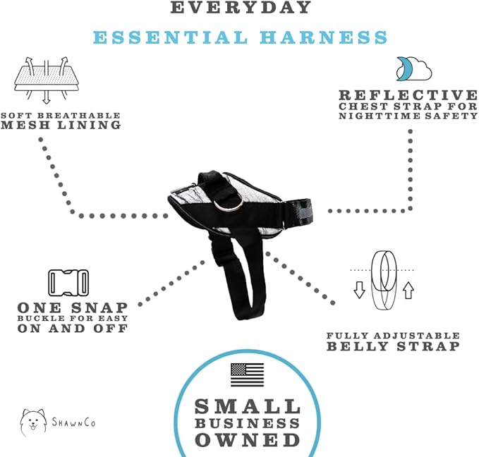 ShawnCo Essential Dog Harness, No-Pull Pet Vest with 3 Leash Clips, No Choke, Reflective, Adjustable and Padded, for Easy Walking and Training for Small, Medium and Large Dogs (White Marble, L) SHAWNCO