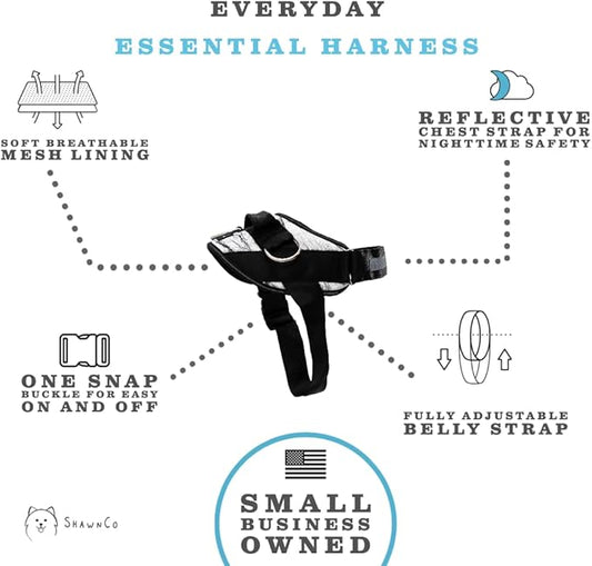 ShawnCo Essential Dog Harness, No-Pull Pet Vest with 3 Leash Clips, No Choke, Reflective, Adjustable and Padded, for Easy Walking and Training for Small, Medium and Large Dogs (White Marble, XS) SHAWNCO