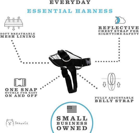 ShawnCo Essential Dog Harness, No-Pull Pet Vest with 3 Leash Clips, No Choke, Reflective, Adjustable and Padded, for Easy Walking and Training for Small, Medium and Large Dogs (White Marble, S) SHAWNCO