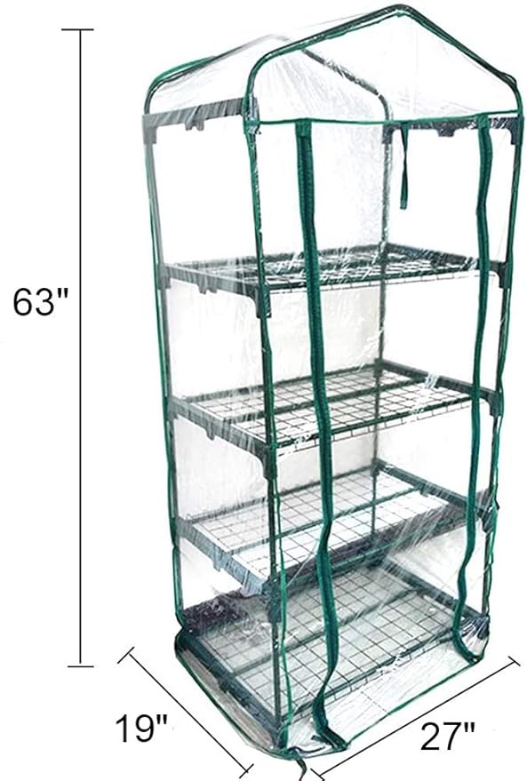4-Tier Greenhouse Replacement Cover Clear PVC Greenhouse Replacement Cover with Roll-Up Zipper Door - 27" L x 19" W x 61" H (Cover Only) UWIOFF