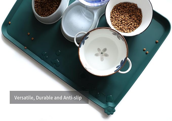 Hoki Found X-Large Silicone Pet Food Mats Tray - Non Slip Pet Dog Cat Bowl Mats Placemat - Dog Cat Food Mats - Waterproof Dog Pet Cat Feeding Mat -Pet Water Mats for Floors - Dark Cedar - PAWPICO
