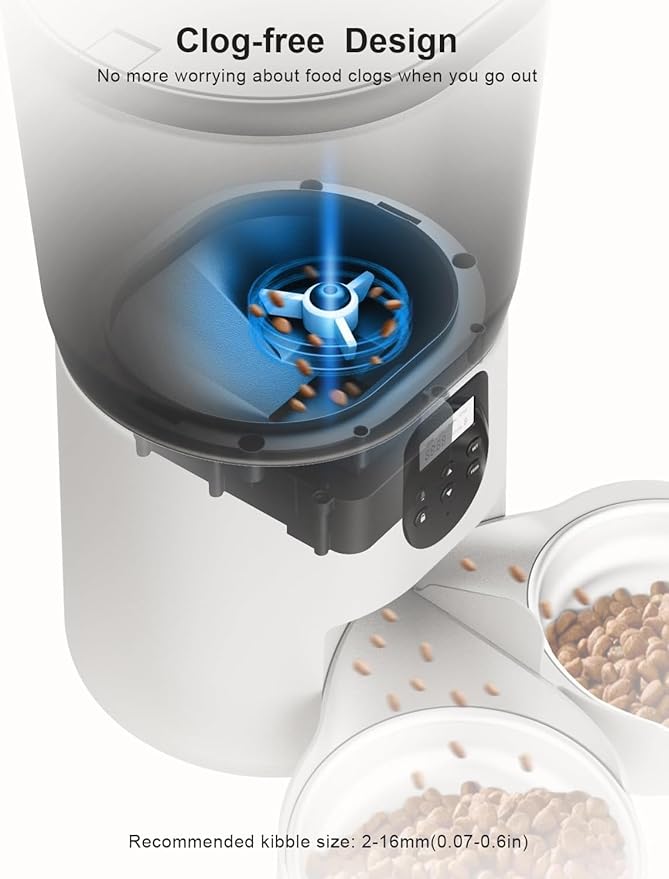 Automatic Cat Feeder for 2 Cats, 6L/25Cups Cat Food Dispenser with 2 Stainless Bowls, Pet Feeder with Timer Setting 20 Portions 4 Meals Per Day for Cats and Dogs, Dual Power Supply 10s Meal Call - PAWPICO