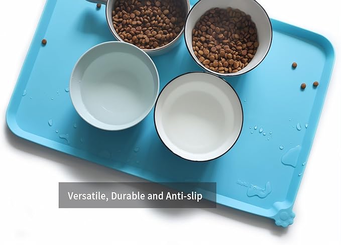 Hoki Found L Silicone Pet Food Mats Tray - Non Slip Pet Dog Cat Bowl Mats Placemat - Dog Pet Cat Feeding Mat - Waterproof Dog Cat Food Mats -Pet Water Mats for Carpet -Arctic - PAWPICO
