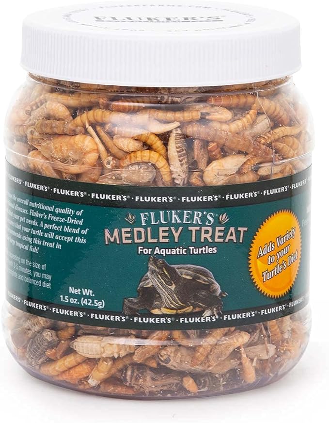 Fluker's Medley Treat for Aquatic Turtles, River Shrimp, Mealworms, and Crickets, 1.5 oz Flukers