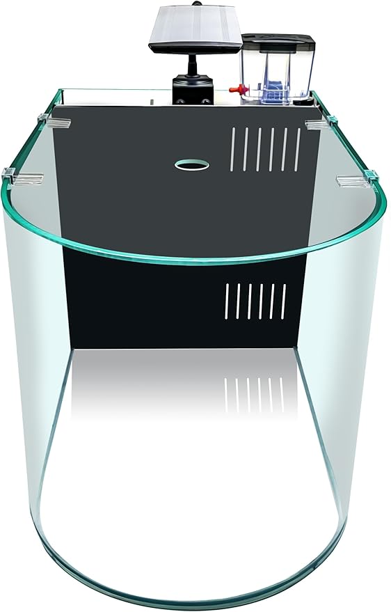 12 Gallon Saltwater Aquarium U-Shaped Low Iron Ultra Clear Glass Aquarium Saltwater Fish Tank Reef Tank with Lid and Pad, Protein Skimmer, LED Light and Pump (Black, Premium All-in-One Kits) GankPike