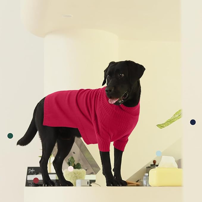 IECOii XXXL Dog Sweater,Christmas Dog Sweaters for Extra Large Dogs Girl Boy,Turtleneck Knitted Knitwear for Pet Dogs Wearing On Holiday Thanksgiving,Pullover Easy On Doggie Sweatshirt (Rose red,XXXL) - PAWPICO