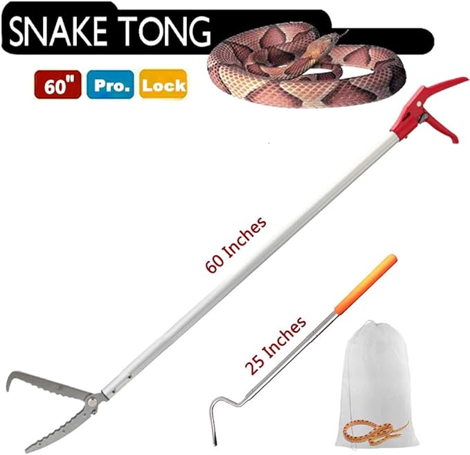 Snake Tong Rattle Snake Reptile Catcher Grabber,with Wide Jaw and Comfortable Grip Handle, Handling Tool Equipped with Snake Hook and Bagging,More Professional PAWPICO