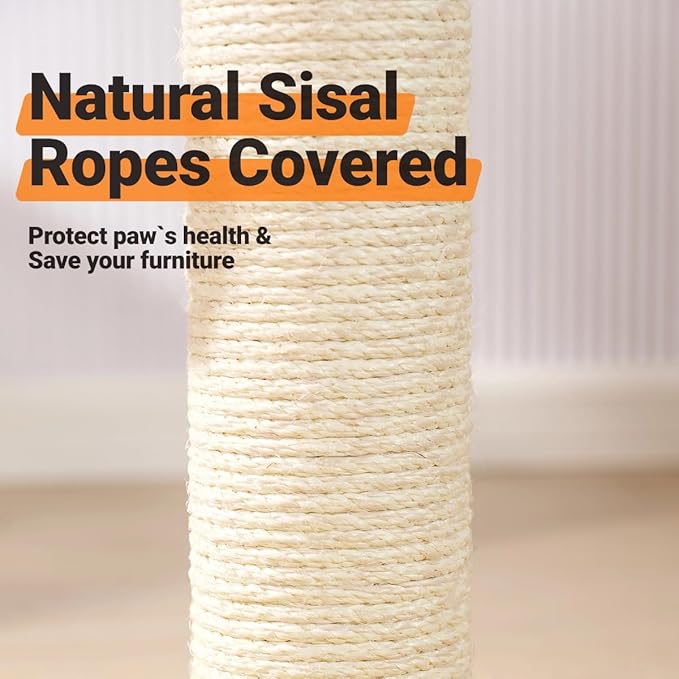 Happi N Pets 22" Cat Scratching Post, Natural Sisal Scratchers Trees for Indoor Cats, Featuring with Rotatable Hanging Balls & Stable Base, Cat Scratch Posts for Kittens-Beige - PAWPICO