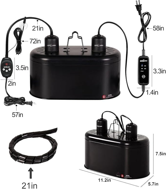 REPTIZOO Dual Reptile Light Fixture with Dimming Thermostat and Timer, Deep Dome Lamp Fixture with Independent Reptile Dimming Thermostat Heat Bulb Temperature Controller and Timing Function REPTIZOO