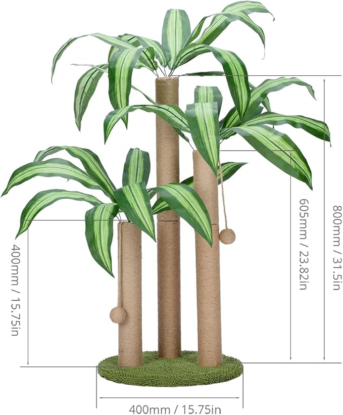 31.5Inch Cat Scratching Post,Cat Scratcher Tree with 3 Scratching Poles & 2 Interactive Dangling Balls,Cats Scratching Posts for Indoor Kitten & Adult Cats - PAWPICO