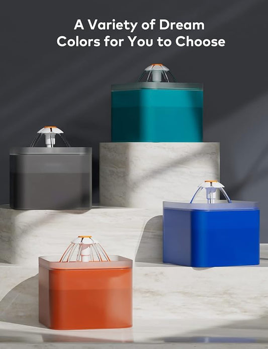 Cat Water Fountain 2 Liter : Cat Fountains for Drinking with Light - Small Pet Water Fountain - Kitty Water Fountain Cute - Cat Fountains for Drinking Easy to Clean - Including 4 Filters + 2 Sponges - PAWPICO