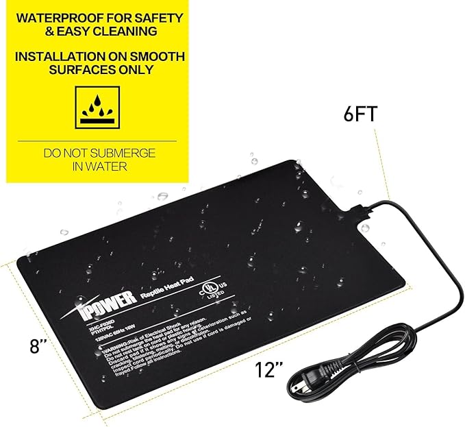 iPower Reptile Heat Pad Under Tank Terrarium Warmer Heating Mat for Turtle, Lizard, Frog, Snake, Reptile, and Other Small Animals, 8X12 Inch, 16W, 2 Pack iPower