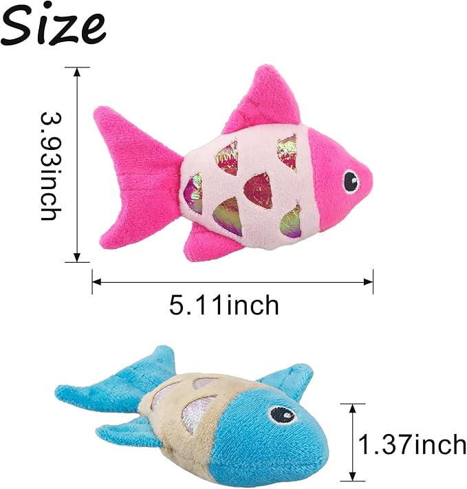 Andiker Cat Catnip Toys, 2pcs Small Cat Fish Toys with Crinkle Shine Ring Paper to Make Sound to Catch Your Cats Eyes and for Your Cats to Chew and Catch Interactive Cat Toys Indoor Cat (2PCS) - PAWPICO