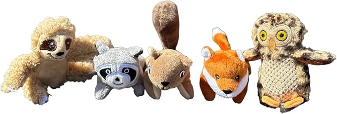 Hide and Seek Dog Toy, Stuffed Animal Tree House, Burrow Dog Toy, Squeaky Hide and Seek. (5 Pack - Squirrel, Fox, Sloth, Raccoon, Owl, Replacement Animals) - PAWPICO