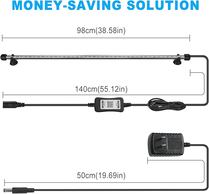 GreenSun Fish Tank Aquarium Light: Submersible Led Lamp - 38 Inch Waterproof Strip Spotlight with APP Control GreenSun