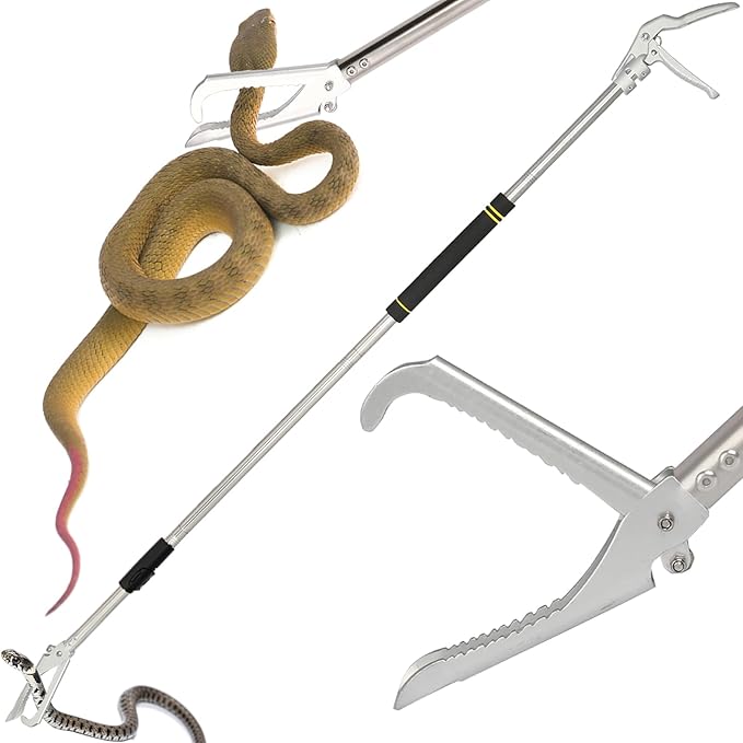 69" Snake Grabber Tool Heavy Duty, Professional Snake Catcher Tongs Rattlesnake Reptile Grabber Extend Long Keep Safe Spacing Stainless Steel Sponge Wrapped Handle Wide Jaw (Black) PAWPICO