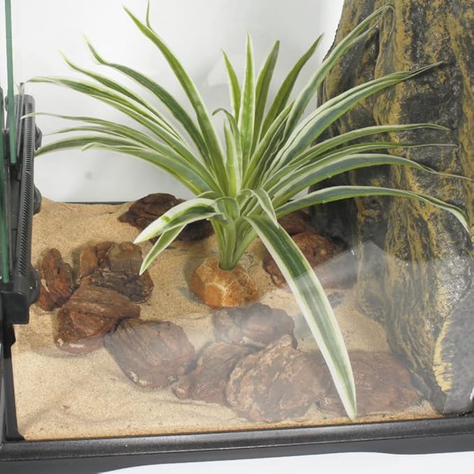 Artificial Spider Plants, Reptile Terrarium Decor, Bearded Dragon Tank Accessories fit Crested Gecko Leopard Lizard Chameleon Ball Python Snake Frog WOLEDOE