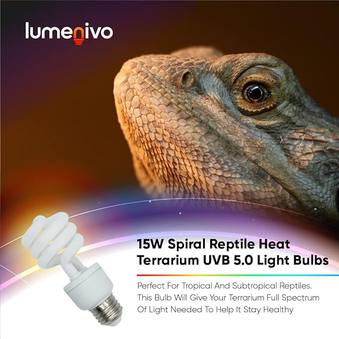 lumenivo 15 Watt UVB Reptile Light 5.0 15W Spiral Reptile Heat Terrarium Light Bulbs for Turtles, Gecko, Tortoise, Snake, Lizard, Chameleons, and Insects - 120V - 1 Pack Lumenivo