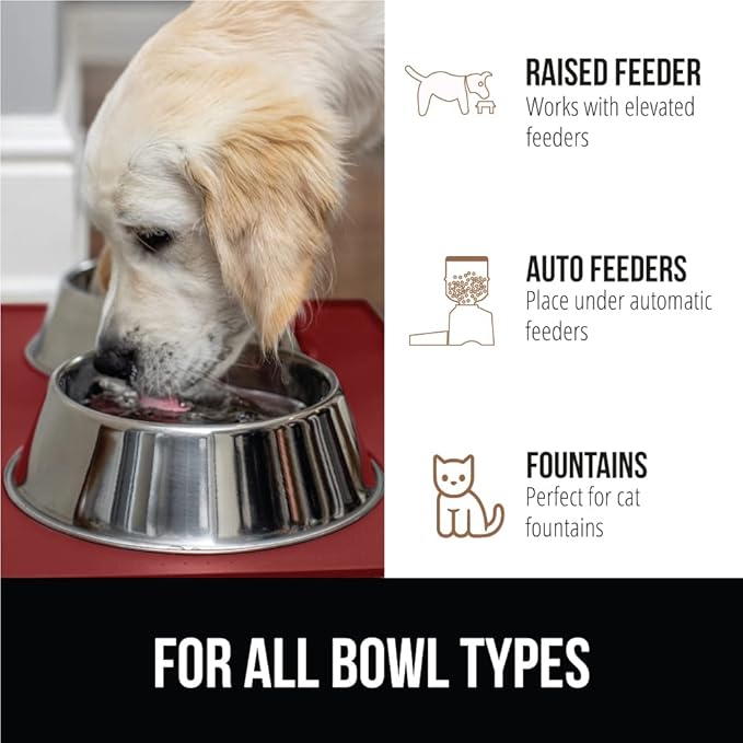 Gorilla Grip 100% Waterproof Raised Edge BPA Free Silicone Pet Feeding Mat, Dog Cat Food Mats Contain Spills Protects Floors, Placemats for Cats and Dogs Water Bowl, Pets Accessories 23x15 Red - PAWPICO