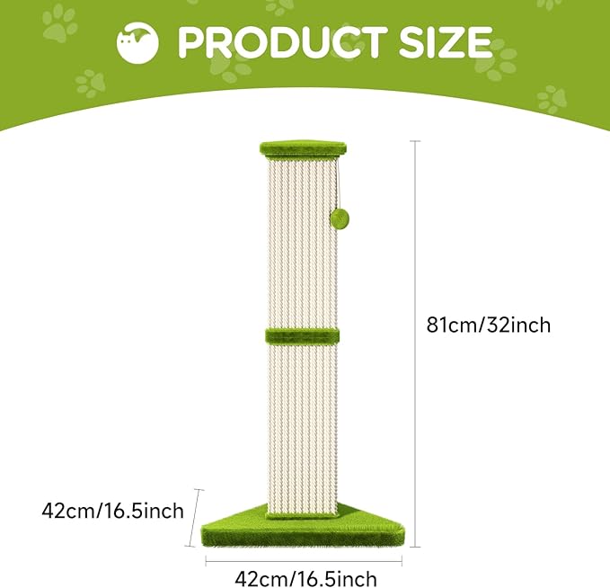 Cat Scratching Post 32 Inch Tall Cat Scratching Post for Indoor with 5 Inch Diameter Post and Ball Cat Scratcher for Medium and Large Cats - PAWPICO