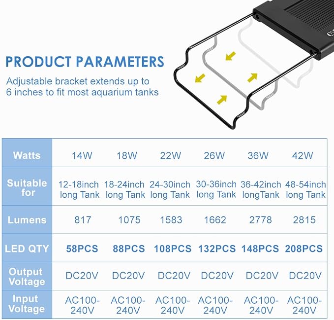 Aquarium Light,42W 24/7 Natural Mode,9 Light Modes(Water Grass Mode & 7 Colors & Cycle),Adjustable Timer and 7 Color Brightness - with Expandable Mounting Bracket for 48~54IN Fish Tank GAMALTA
