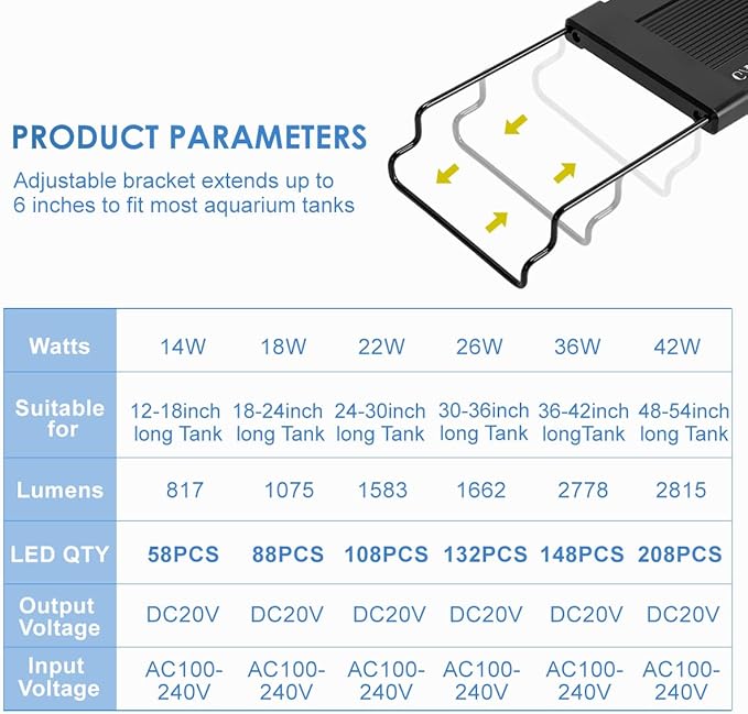 Aquarium Light,36W 24/7 Natural Mode,9 Light Modes(Water Grass Mode & 7 Colors & Cycle),Adjustable Timer and 7 Color Brightness - with Expandable Mounting Bracket for 36~42IN Fish Tank GAMALTA
