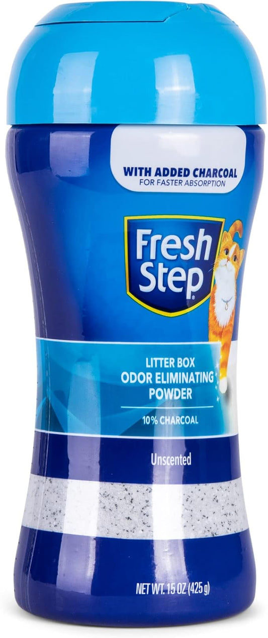 Fresh Step Litter Box Charcoal Odor Eliminating Powder, 15 Ounces Sifting/Pour Cap Unscented | Cat Litter Box Deodorizer Powder | Combats Cat Odors and Neutralizes Smells to Keep Your Home Clean - PAWPICO