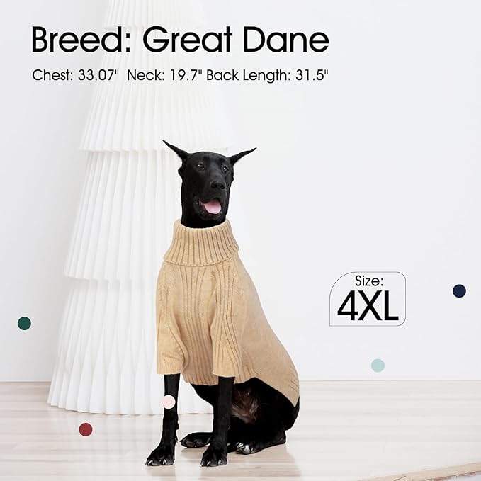 IECOii Extra-Large Dog Sweater 5XL,Christmas Dog Sweaters for Extra Large Dogs Girl Boy,Turtleneck Knitted Knitwear Easy On Doggie Sweatshirt Dog Sweater for Doberman,Great Dane(Apricot,XXXXXL) - PAWPICO