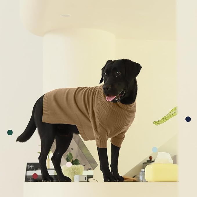 IECOii XXL Dog Sweater,Knit Big Dog Sweater Christmas,Pet Turtleneck Doggy Sweatshirt for Extra Large Dogs boy Girl,Large Size Dog Cold Weather Outfit English Bulldog Clothes for Winter,(Camel XXL) - PAWPICO