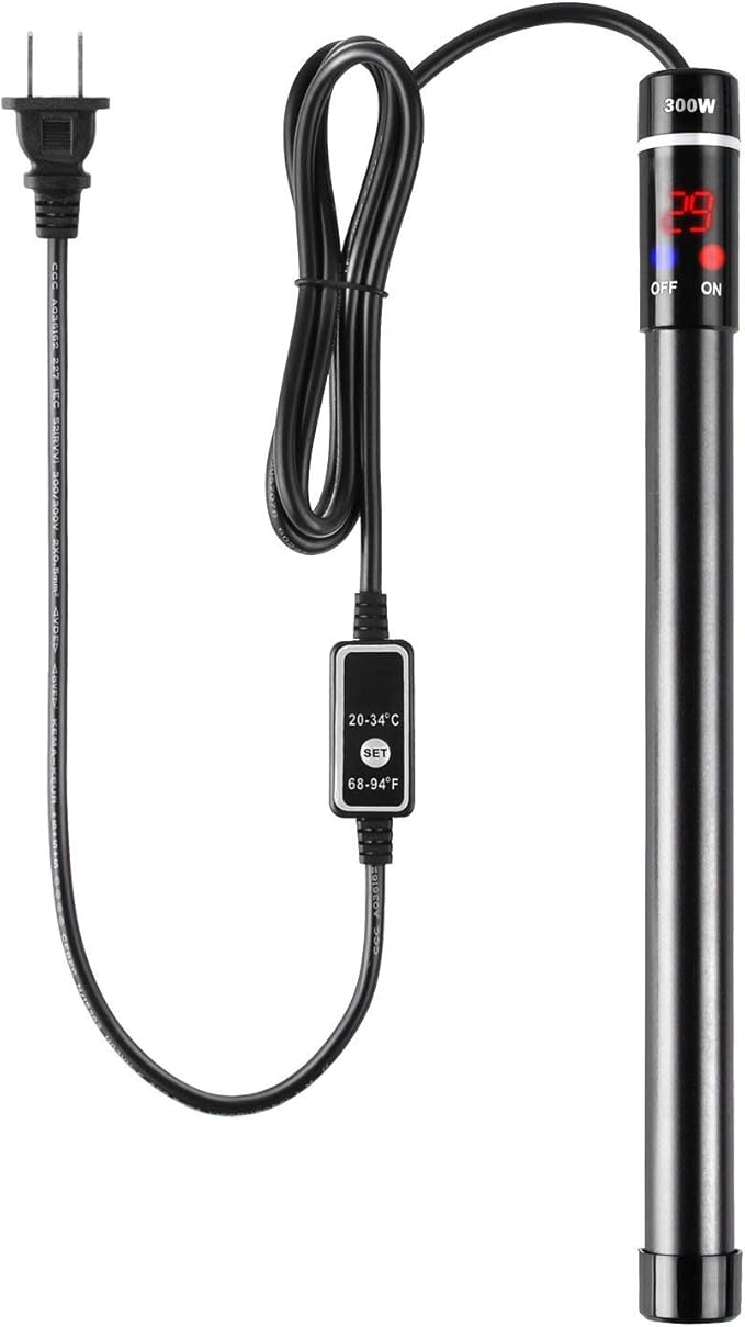 MQ Titanium Alloy 300W Aquarium Heater for Salt and Fresh Water, Digital LED Display Submersible Heater with External Thermostat Controller, for Fish Tank 50-60 Gallon MQ