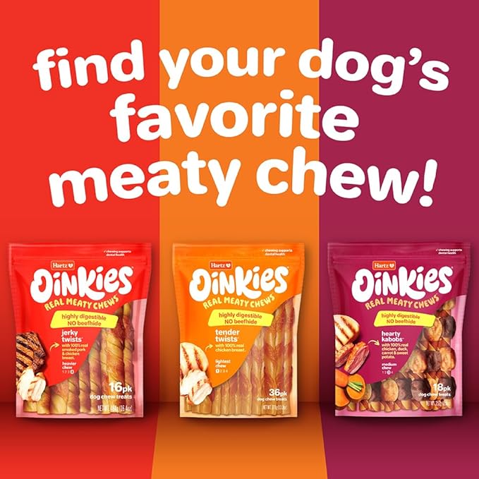 Hartz Oinkies Tender Twists with Real Chicken Breast Rawhide-Free Dog Treats, Highly Digestible Dog Chews, 18 Count - PAWPICO