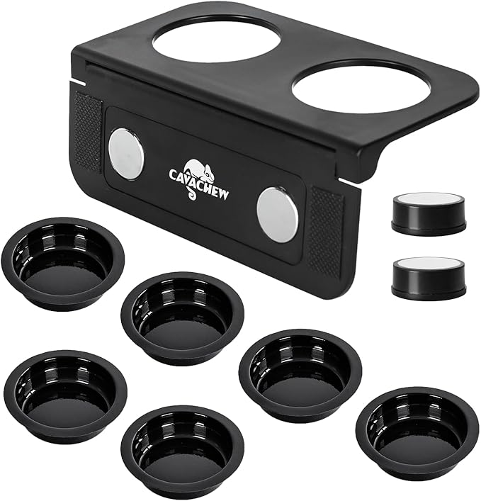 Magnetic Gecko Feeding Ledge, ABS Foldable Reptile Feeder Ledge with 6pcs Plastics Cups, 2 in 1 Reptile Food Water Dish, Terrarium Bowl for Chameleon Iguana, Strong Magnets, Easy to Clean CAVACHEWReptileSupplies