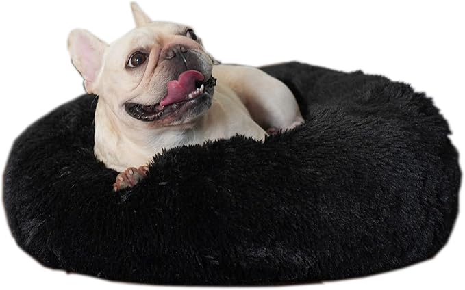 Black Dog Bed Washable,Fluffy Dog Beds for Small Dogs 19 inches Donut Soft Small Pet Bed,Calming Anti Anxiety Round Fits up to 10 lbs Warm Comfort Pets Beds for Puppy Dogs Indoor - PAWPICO