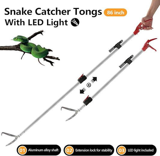86 inch Snake Catcher Tongs Grabber Traps Stick Hook Bite Kits Tool with Telescopic Pole Professional+Heated+Jacket