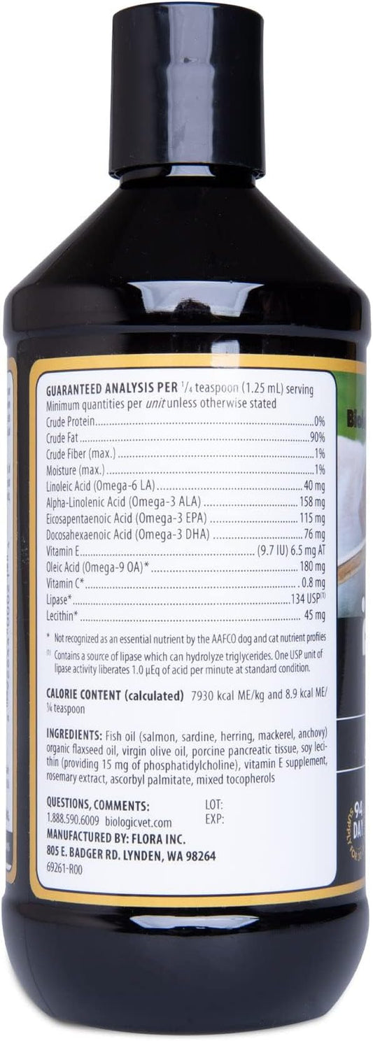 BioFATS Omega 3-6-9 Fatty Acid with EPA & DHA, Supports Healthy Skin, Coat and General Wellness, 94-Day Supply for 30-lb. Animal, 12-fl. oz. Bottle FloraHealth
