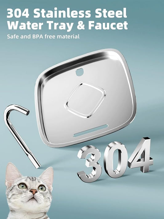 Cat Water Fountain: 75oz/2.2L Automatic Pet Water Dispenser for Cats with 304 Stainless Steel Water Tray & Faucet, Musical Wave Design with LED Indicator Pet Water Fountain for Cats Inside - PAWPICO