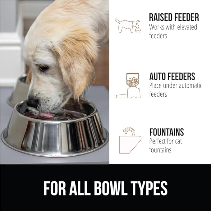 Gorilla Grip 100% Waterproof Raised Edge BPA Free Silicone Pet Feeding Mat, Dog Cat Food Mats Contain Spills Protects Floors, Placemats for Cats, Dogs Water Bowl, Pets Accessories 16x10, Light Gray - PAWPICO
