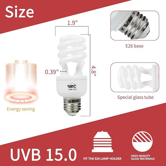LUCKY HERP 13W UVB 15.0 Intense UVA UVB Compact Flouorescent Lamp Desert Terrarium Light Bulb for Reptile and Amphibian LUCKYHERP