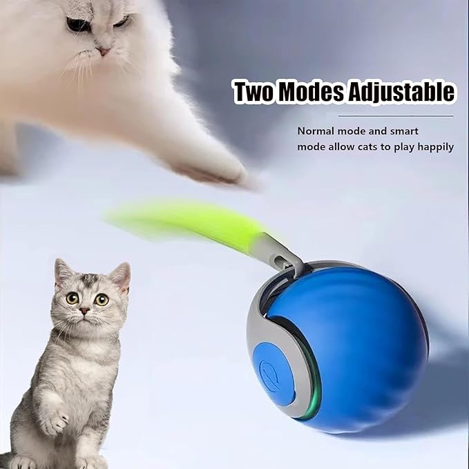 Speedy Tail 2.0,Speedy Tail Cat Toy,2025 New Generation Interactive Cat Toy,Smart Interactive Cat Toy Ball,Two Speed Adjustment,Automatic Moving Cat Toy Ball with Tail (Mix (Blue) - PAWPICO