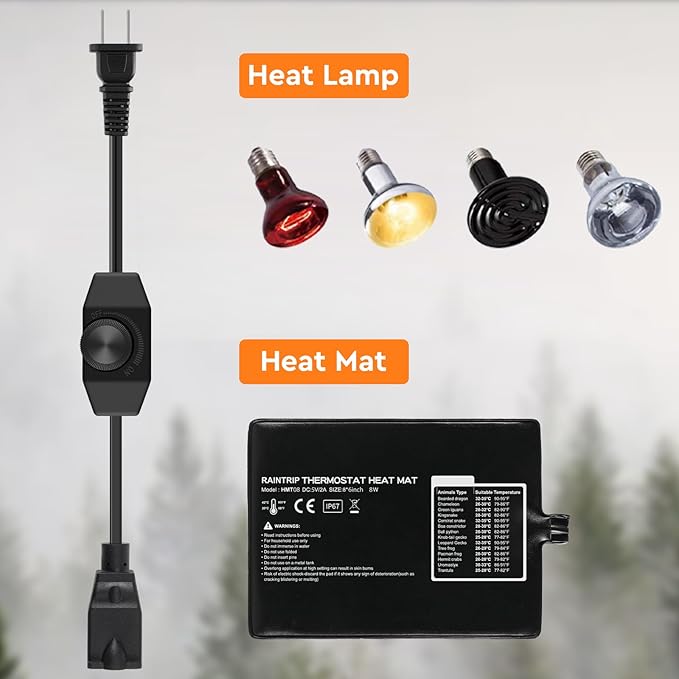 2Pcs Reptile Dimming Thermostat Heat Lamp Temperature Controller, Reptile Knob Dimmer for Heating Pad & Heat Lamp, 200W MAX REPTITRIP
