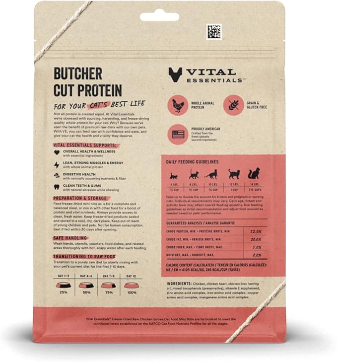 Vital Essentials Freeze Dried Raw Cat Food, Chicken Mini Nibs Entree, 8 oz VitalEssentials