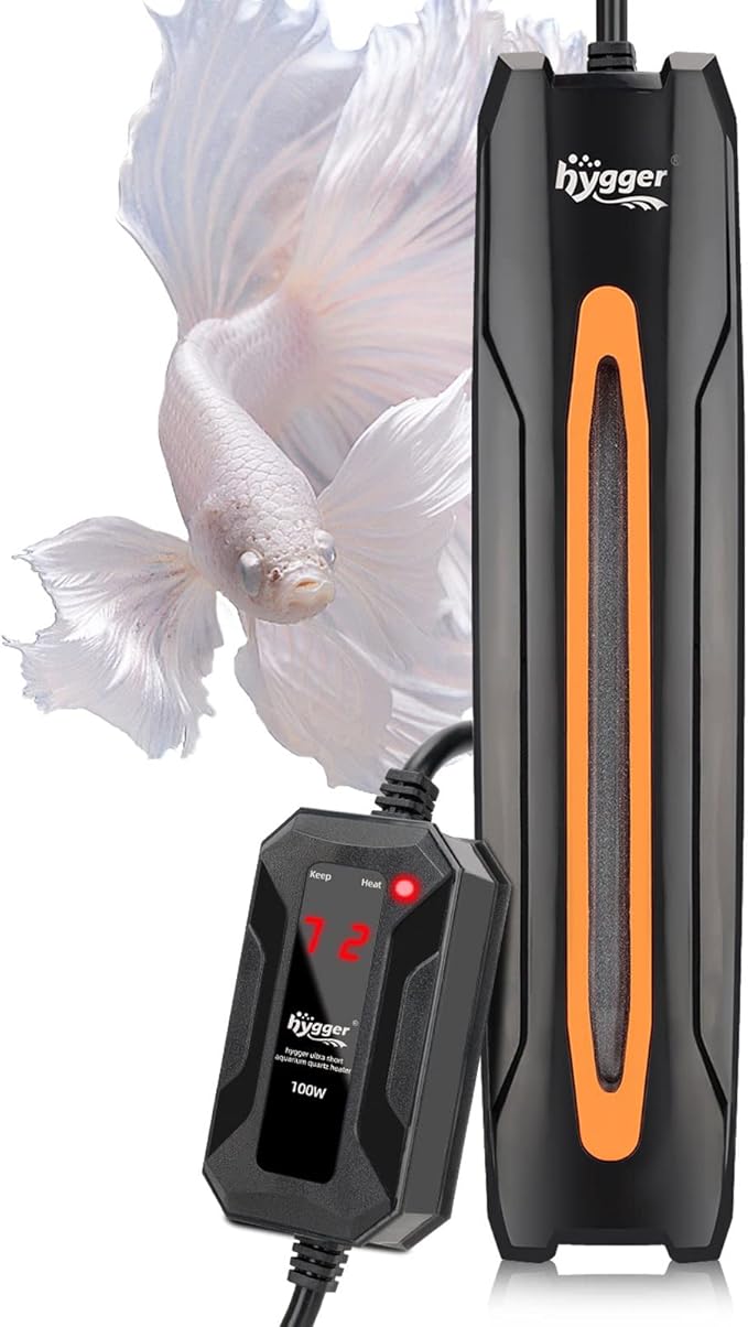 hygger 100W Aquarium Heater, Quartz Fish Tank Heater with LED Digital Display Thermostat Controller for 5-26 Gallon Freshwater Saltwater Tank hygger